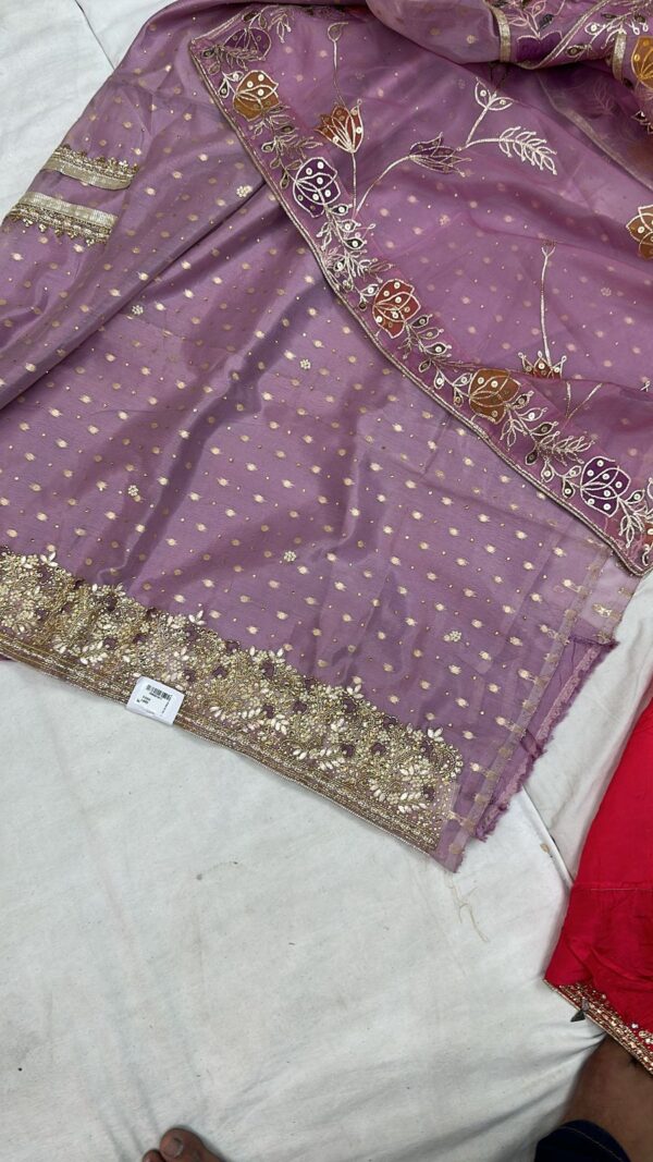 Beautifully embroidered organza fabric suit with embroidered sleeves with gotta patti embroidered dupatta - Image 2