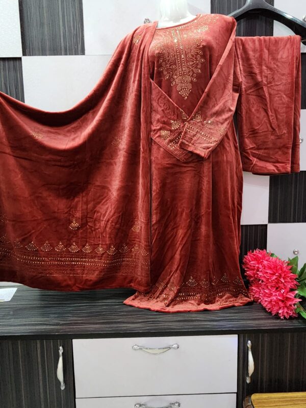 Rust Velvet Fully Stretchable Suit - Image 6