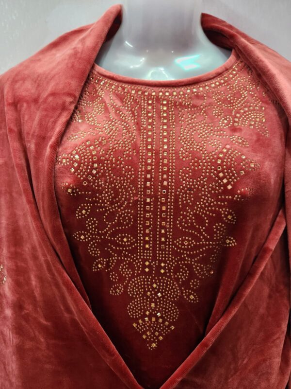 Rust Velvet Fully Stretchable Suit - Image 3