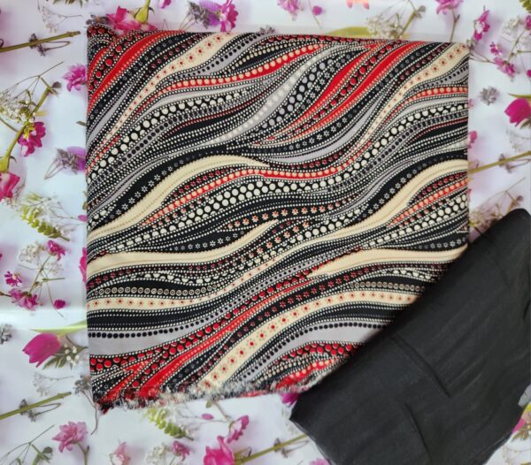 Muslin cotton suit with matching black bottom with pure fabric dupatta