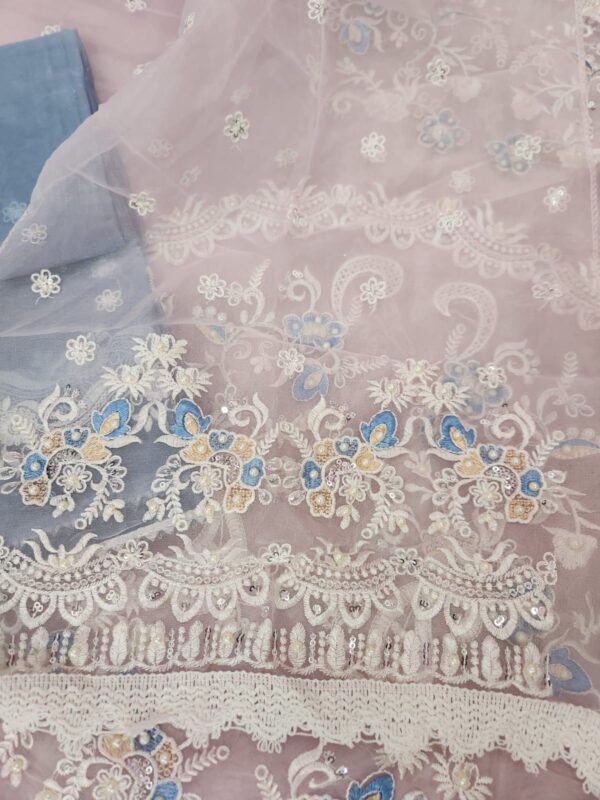 pakistani organza emroided suit - Image 3