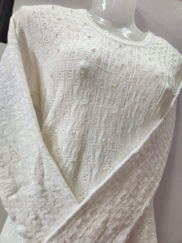 ALINE White woolen Long Top With pearl detaling - Image 5