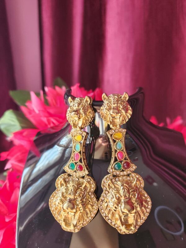 24 carot Gold-plated Royal  heavy earrings with semi diamond and coloured kundan