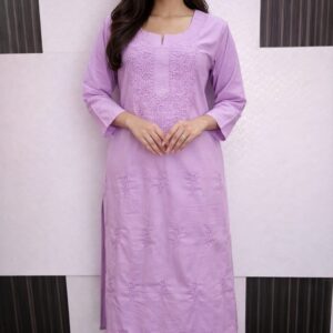 Lavender Colour Pure Cotton Straight Kurta