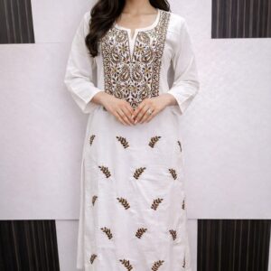 Pure Cotton White Lakhnavi Chikan Embroidered Kurta