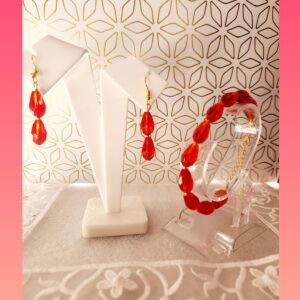 HFS Red drop bead earrings with bracelet combo