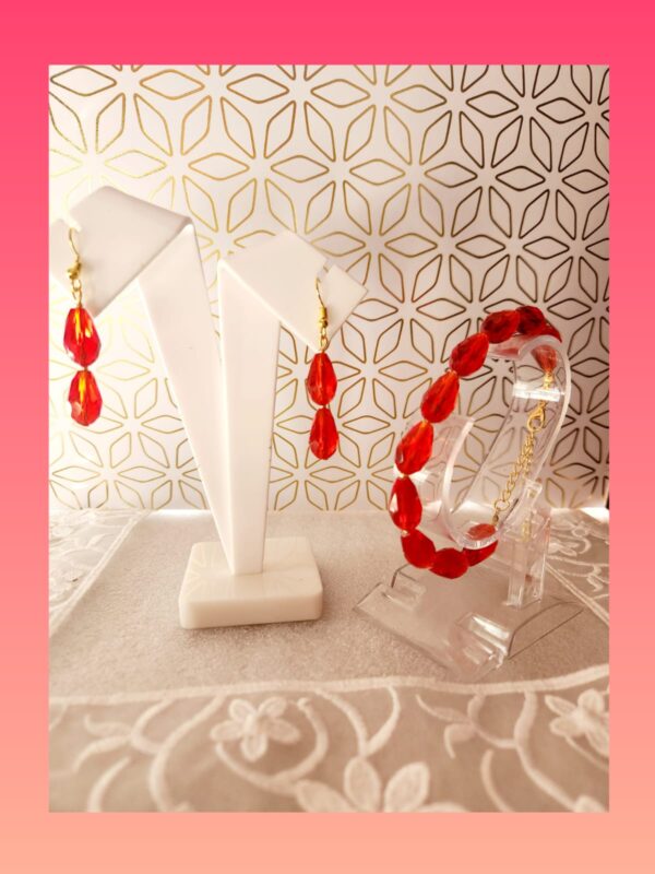 HFS Red drop bead earrings with bracelet combo