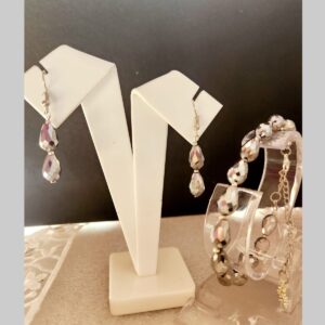 HFS Gray Metallic  drop bead earrings with Bracelet combo