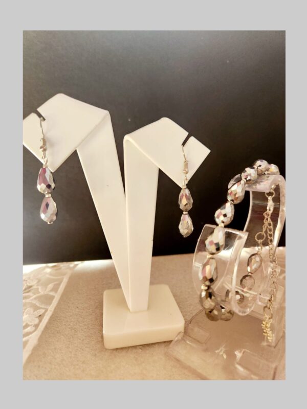 HFS Gray Metallic  drop bead earrings with Bracelet combo