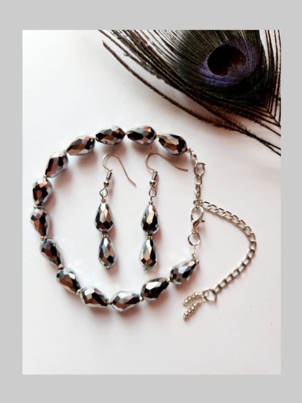 HFS Gray Metallic  drop bead earrings with Bracelet combo - Image 3