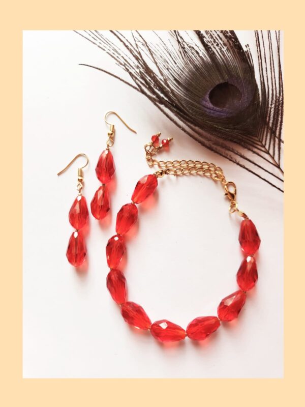 HFS Red drop bead earrings with bracelet combo - Image 2