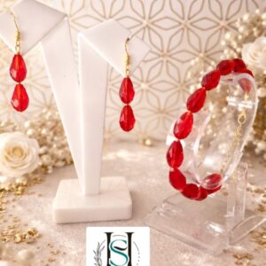 HFS Red drop bead earrings with bracelet combo