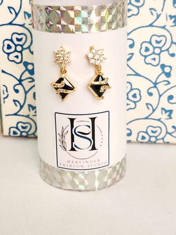 HFS  Gold Toned Excellent Finish AD Diamond Earrings With Black Stone