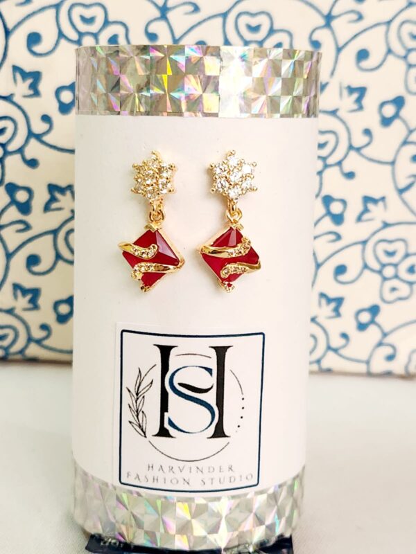 HFS Gold Toned Excellent Finish AD Diamond Earrings With Red Stone