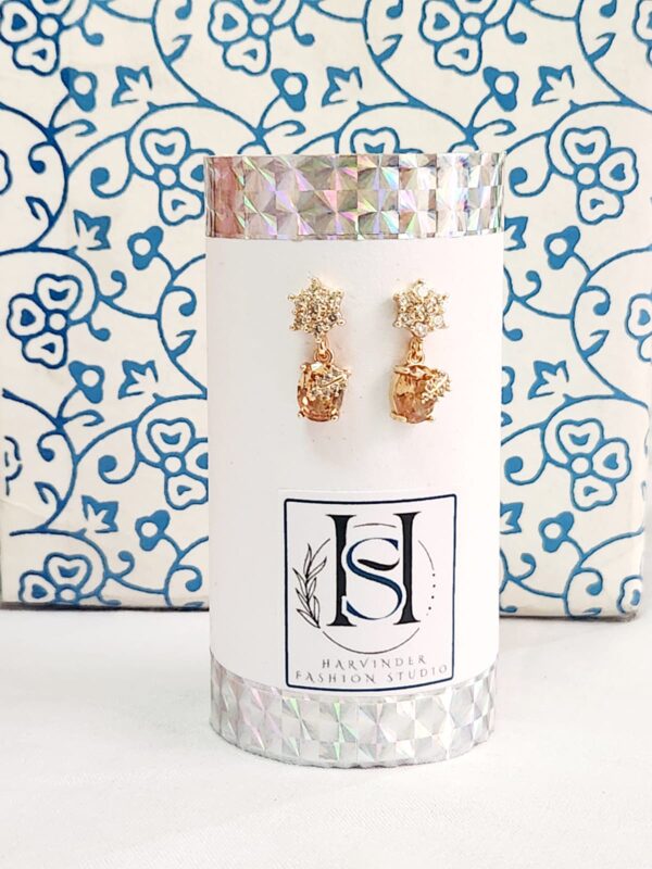 HFS Stylish And Trendy AD Golden Brown Stone Earrings