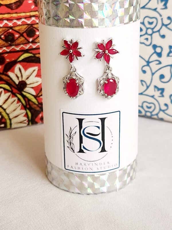 HFS Silver Plated Red Rubby AD Alloy Earrings
