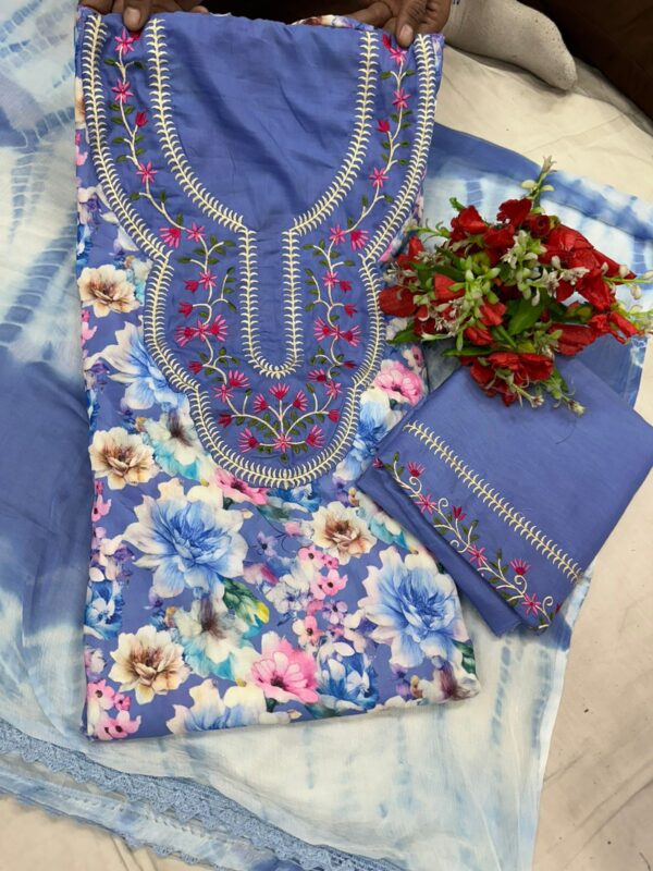 Pure Muslin Unstitched Suit With Muslin Tie And Dye Dupatta