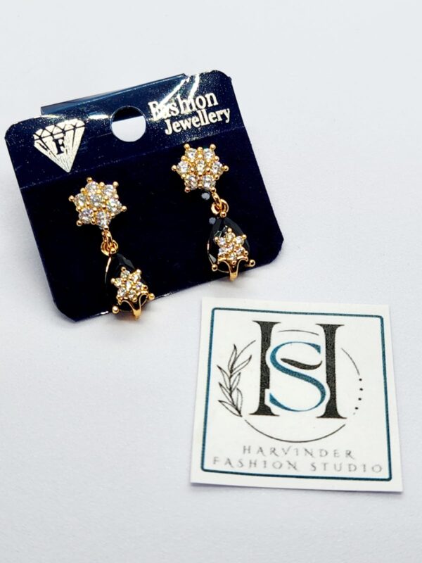 HFS Gold  Plated Semi Diamond Black Stone Premium Quality Earring .