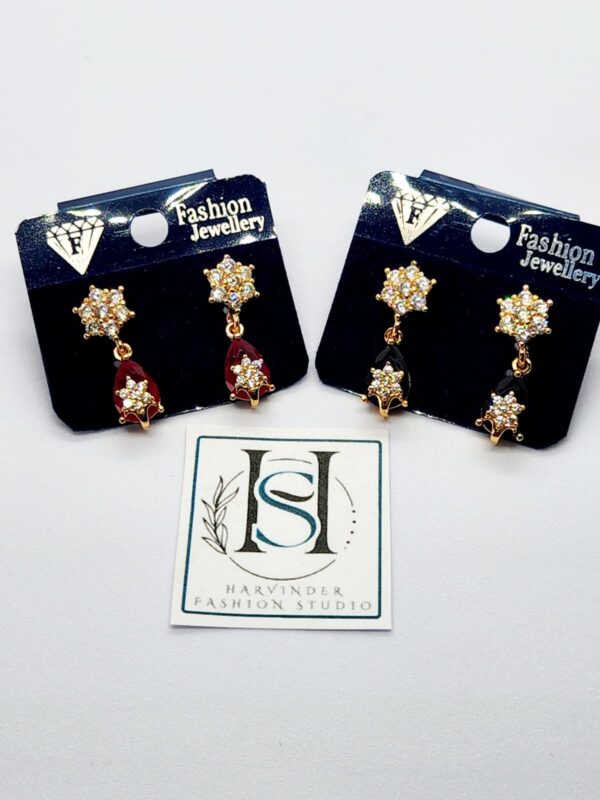 HFS Gold  Plated Semi Diamond Marron and Black Stone Earring Combo.