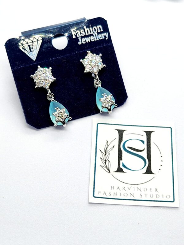 HFS Silver Metal Semi Diamond Blue Stone Earrings