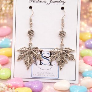 HFS Black Metal Silver Leaf Drop Earrings